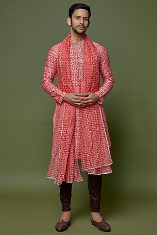 pink glaze cotton silk printed & embroidered kurta set