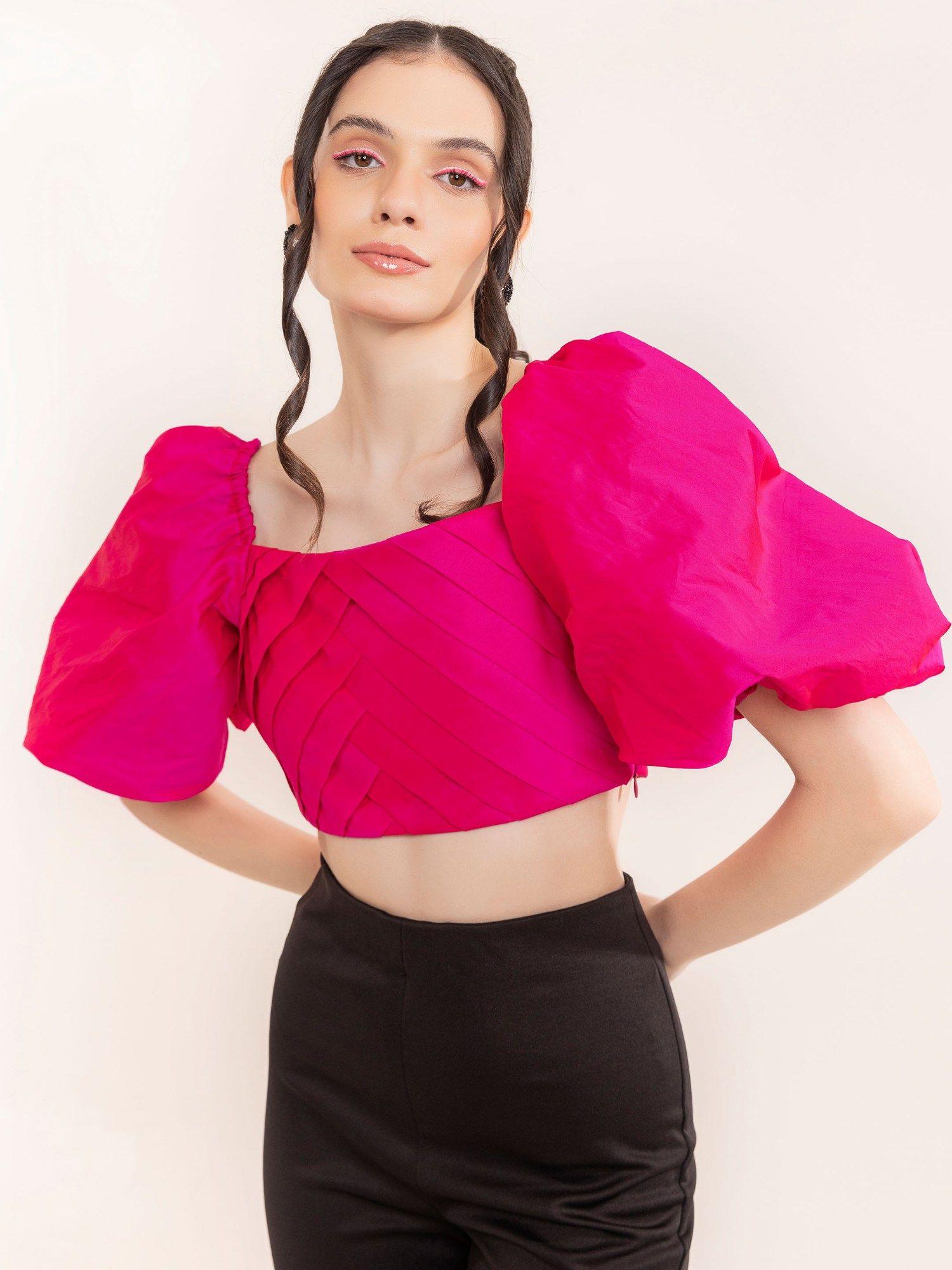 pink glo plated western style crop top