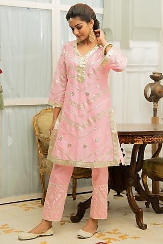 pink gota embroidered kurta set