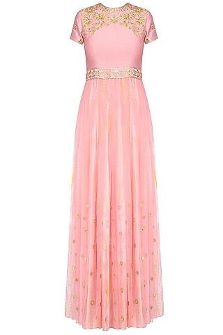 pink gota embroidered shibori anarkali set