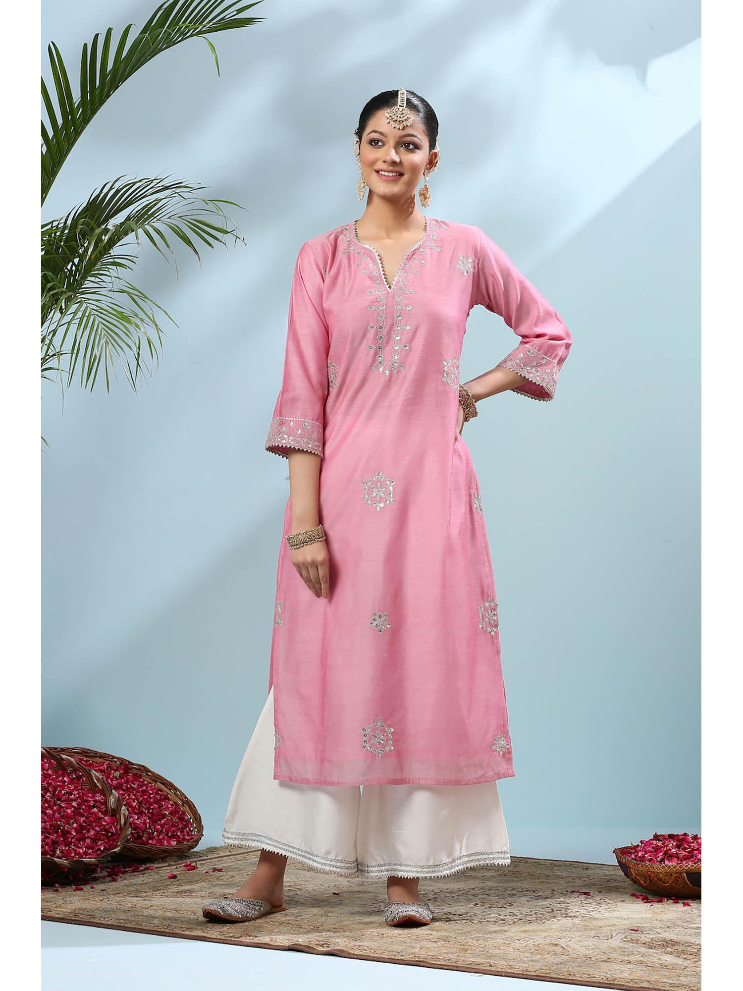 pink gota patti chanderi kurta