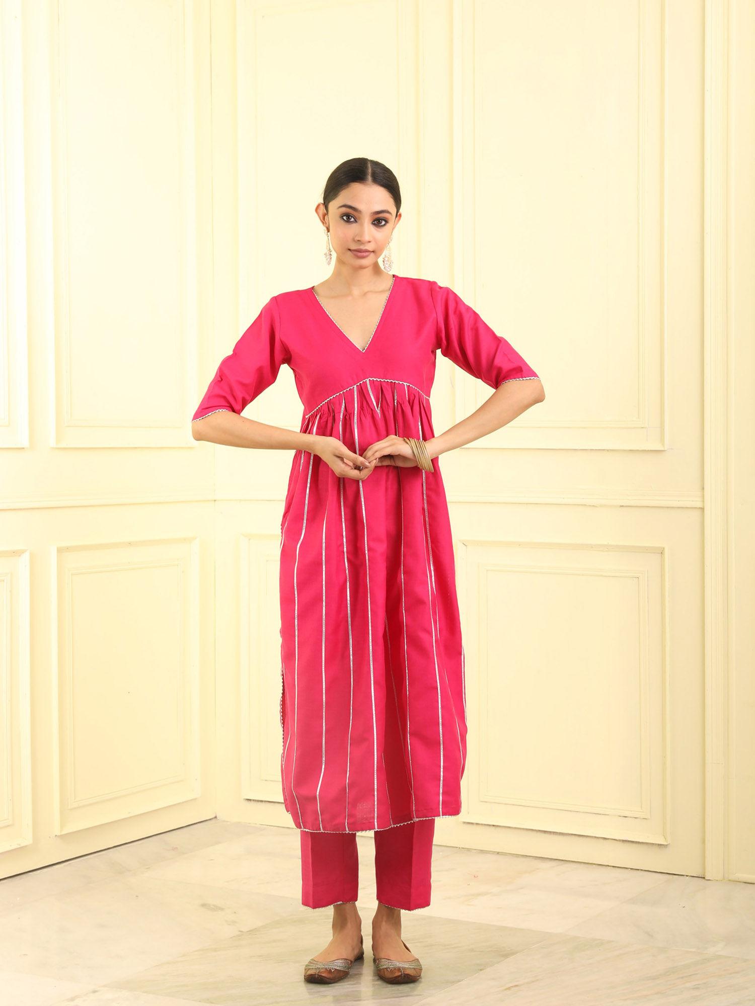 pink gota work kurta