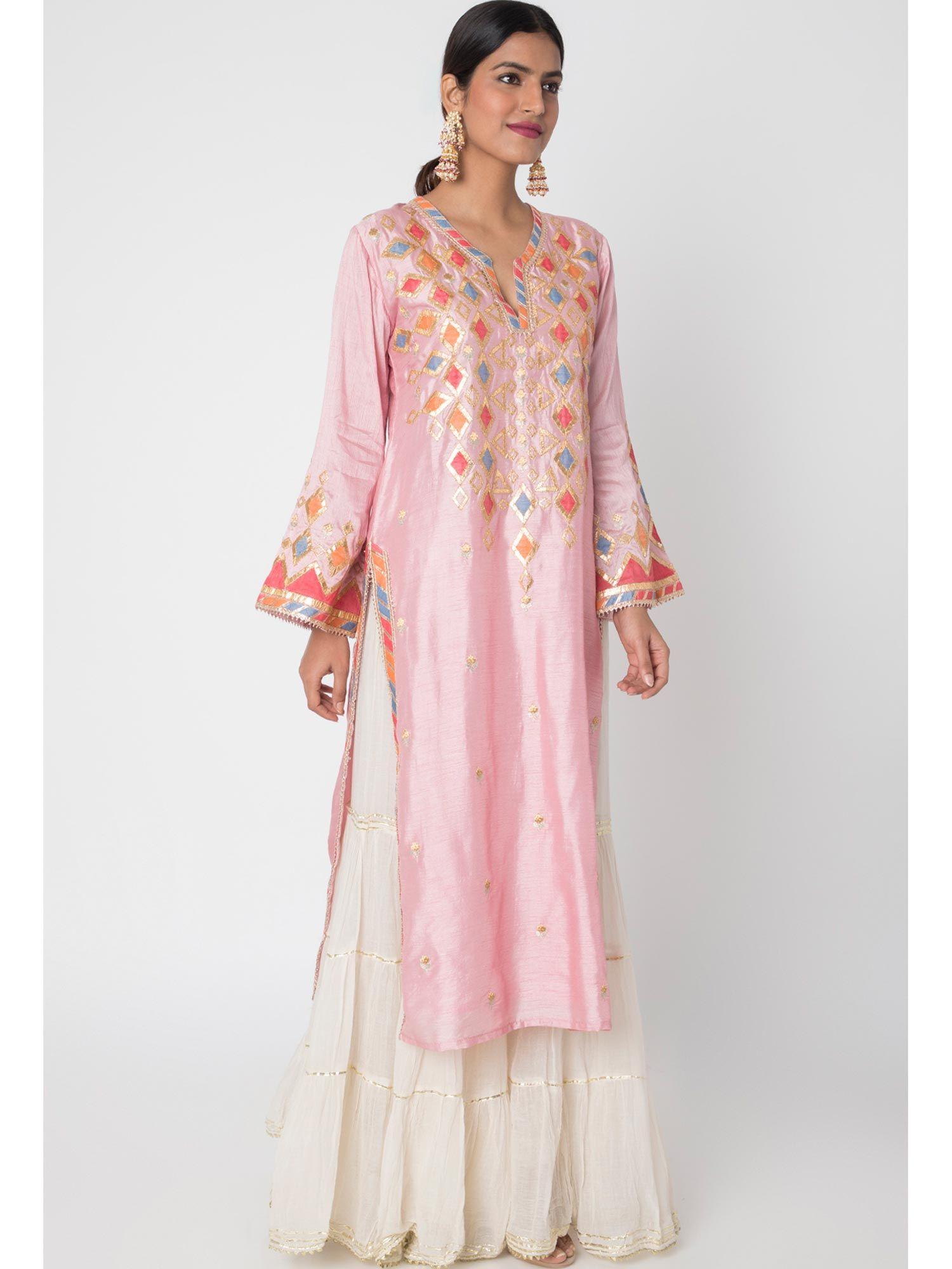 pink gota work tunic