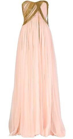 pink gown with gold chain embellishment