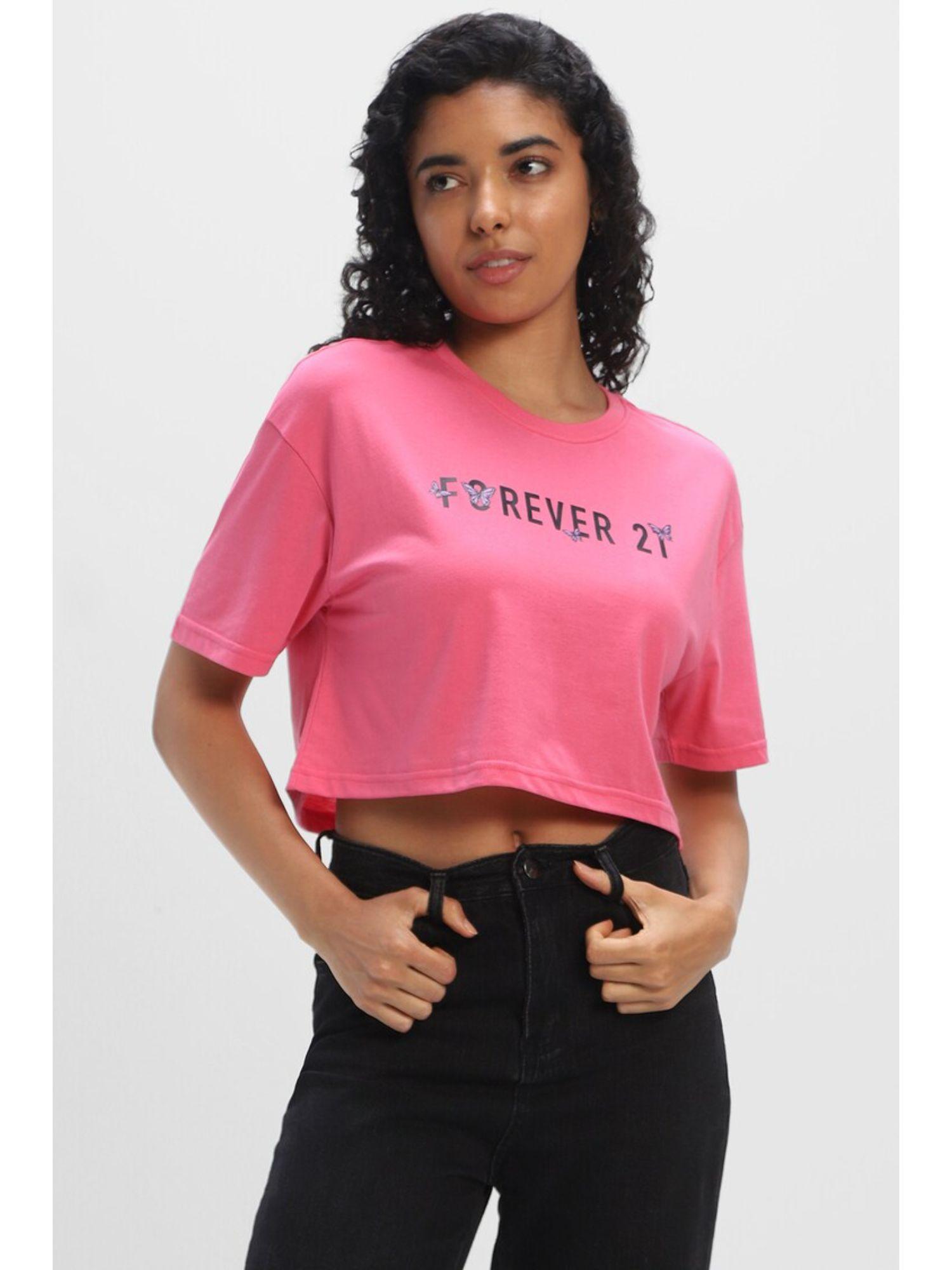 pink graphic crop tops