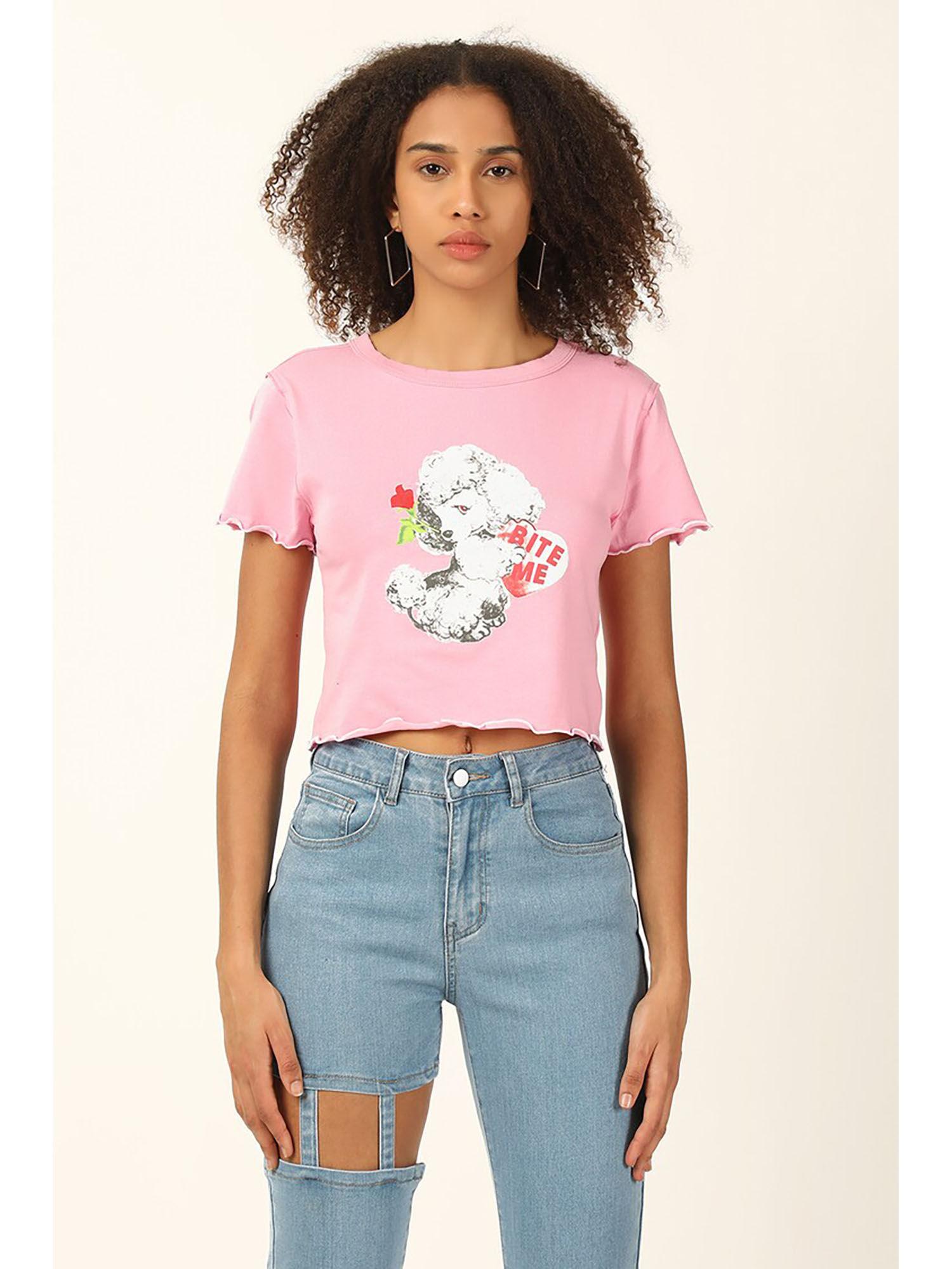 pink graphic crop tops