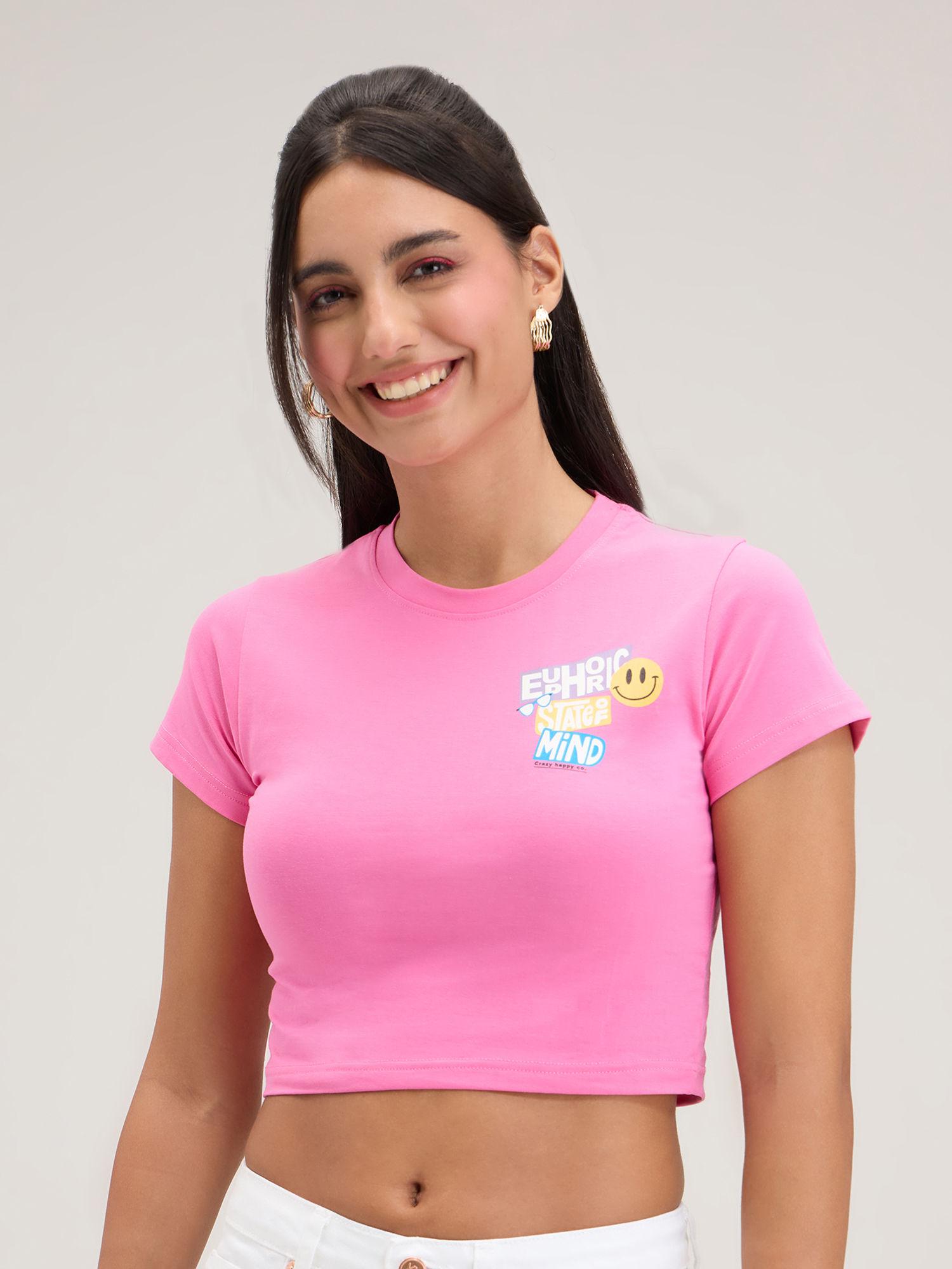 pink graphic print fitted crop t-shirt