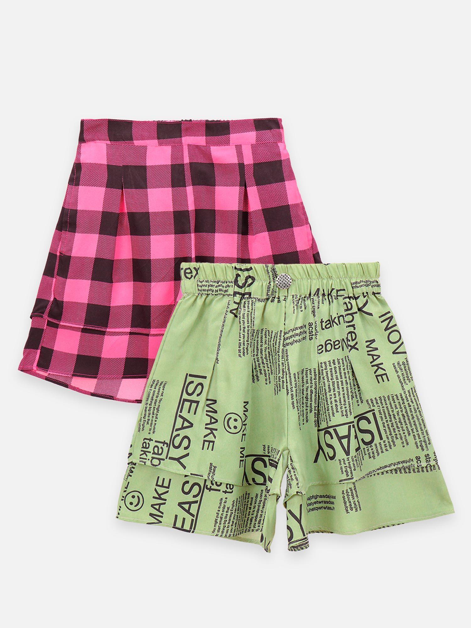 pink green pack of 2 flared shorts