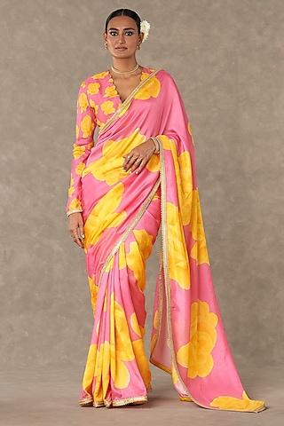 pink gulaab raw silk digital printed saree set