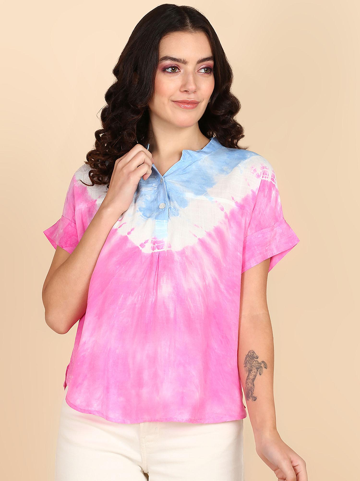 pink half sleeves rayon slub top