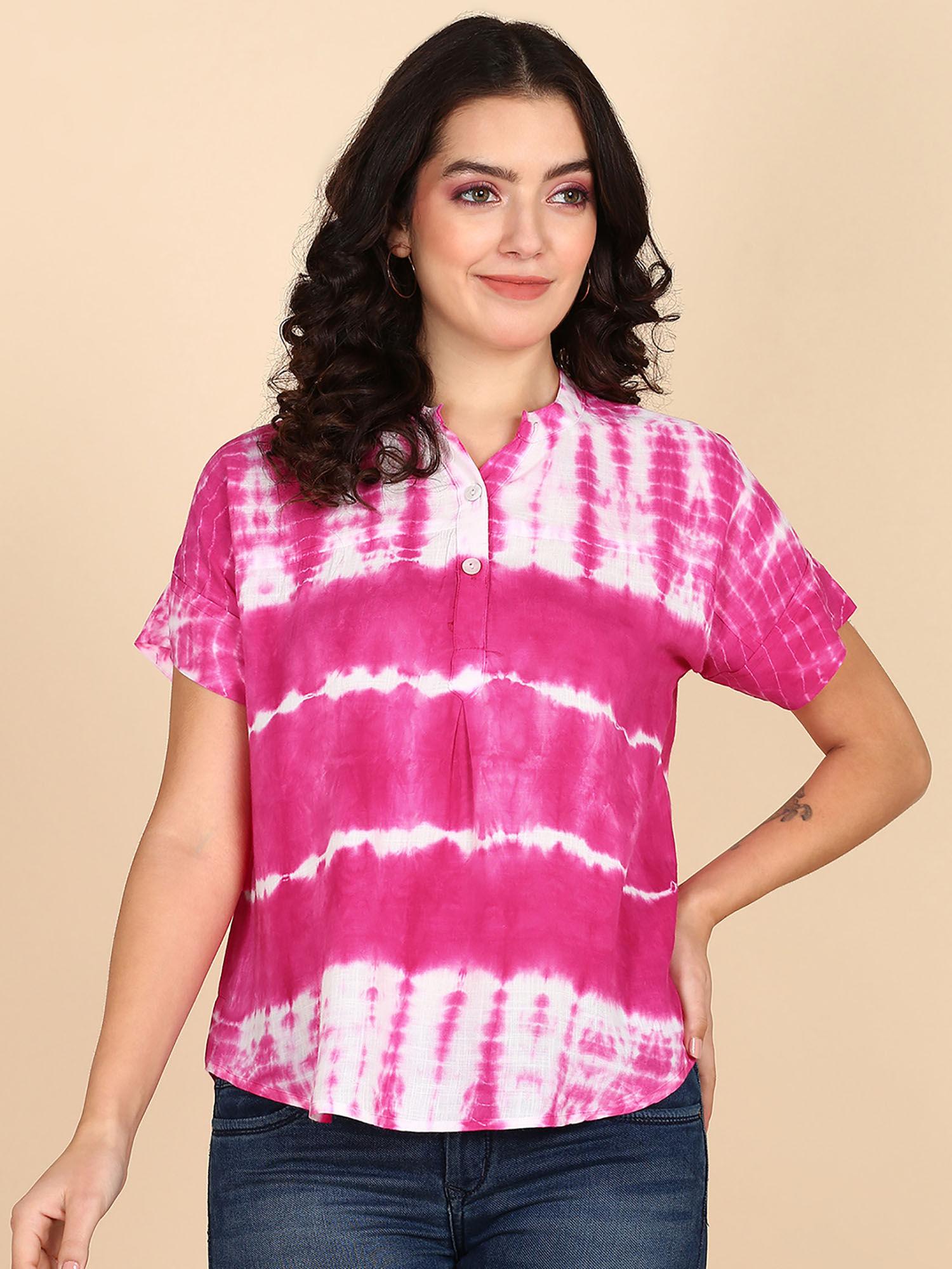 pink half sleeves rayon slub top