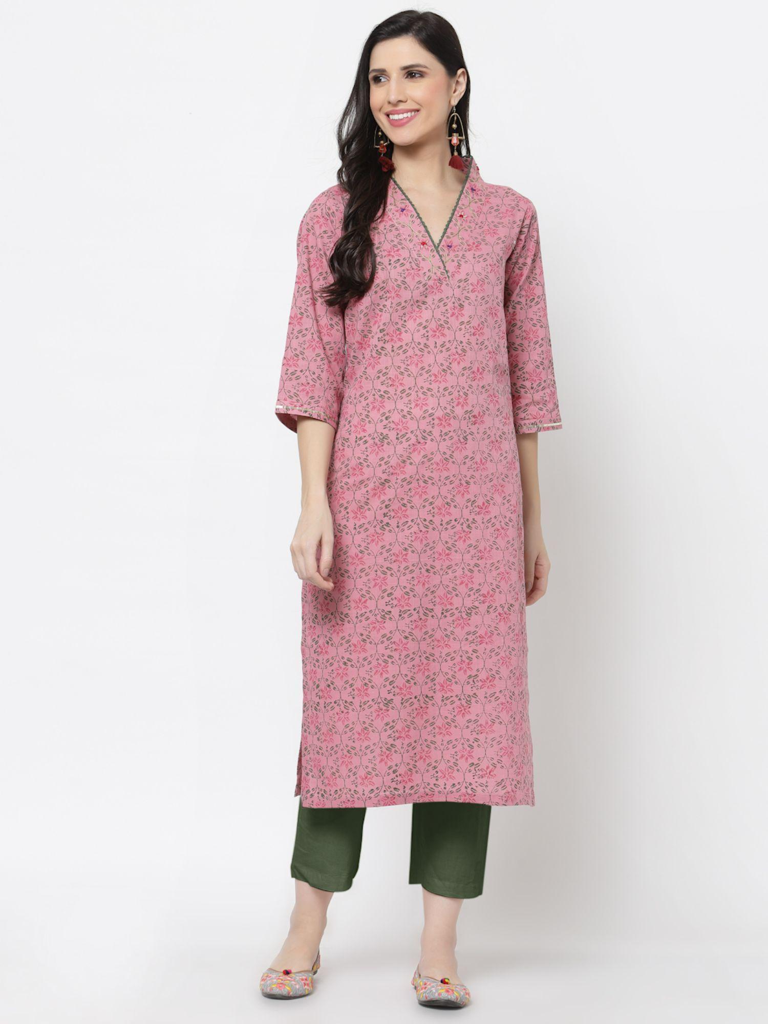 pink hand block printed cotton kurta