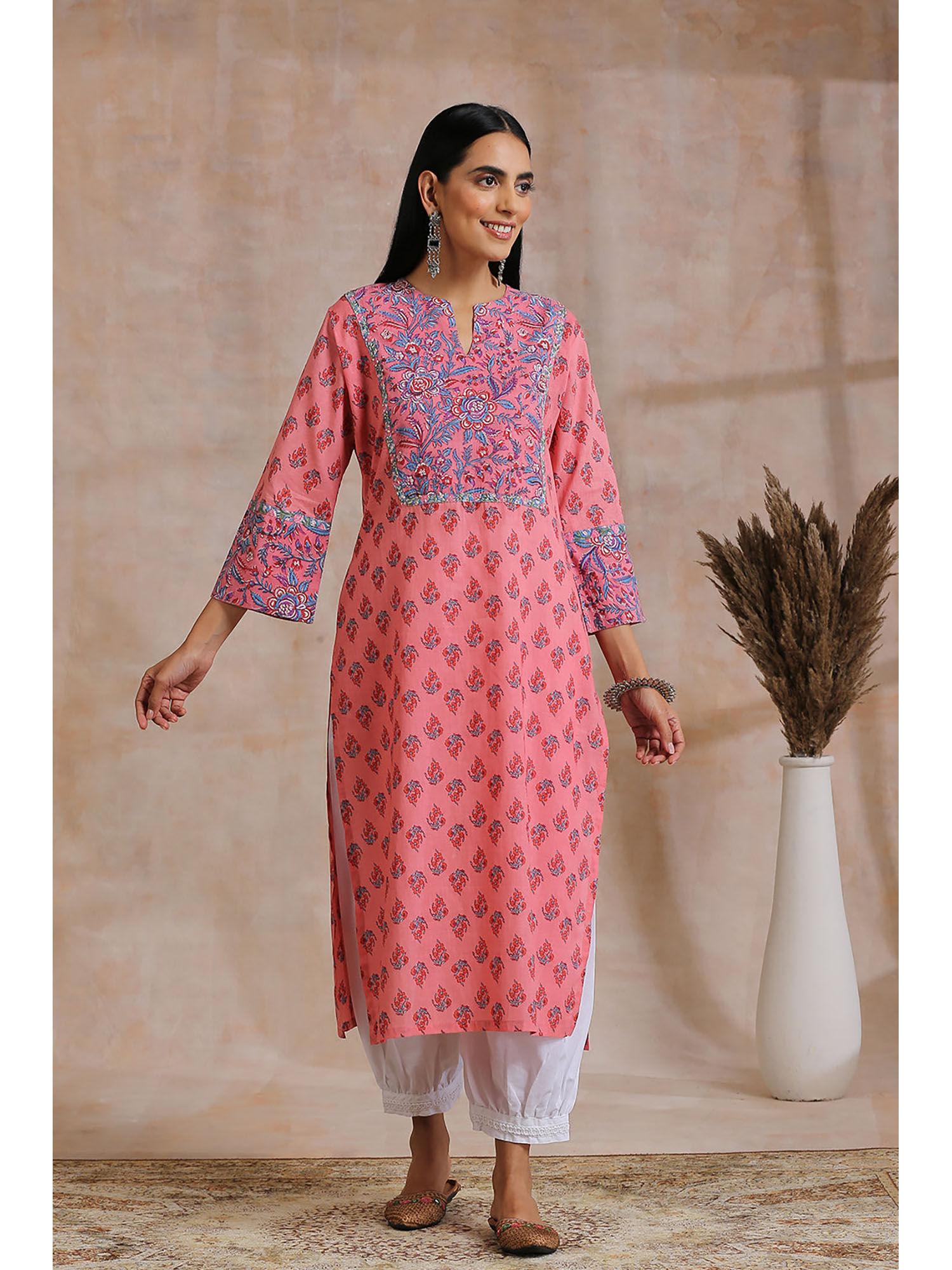 pink hand block printed kurta