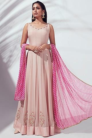 pink hand embroidered anarkali set