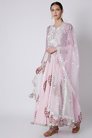 pink hand embroidered anarkali with dupatta