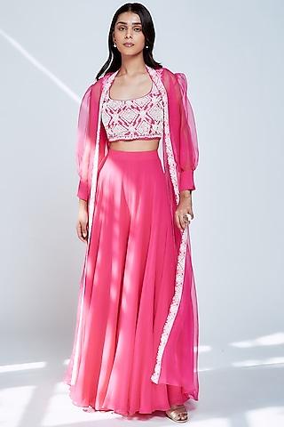 pink hand embroidered cape set