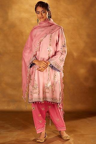 pink hand embroidered kurta set