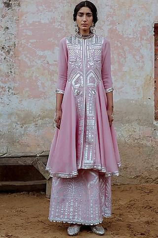 pink hand embroidered kurta set