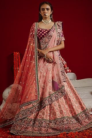 pink hand embroidered lehenga set