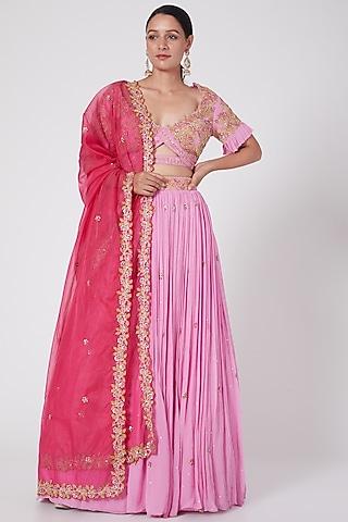 pink hand embroidered lehenga set