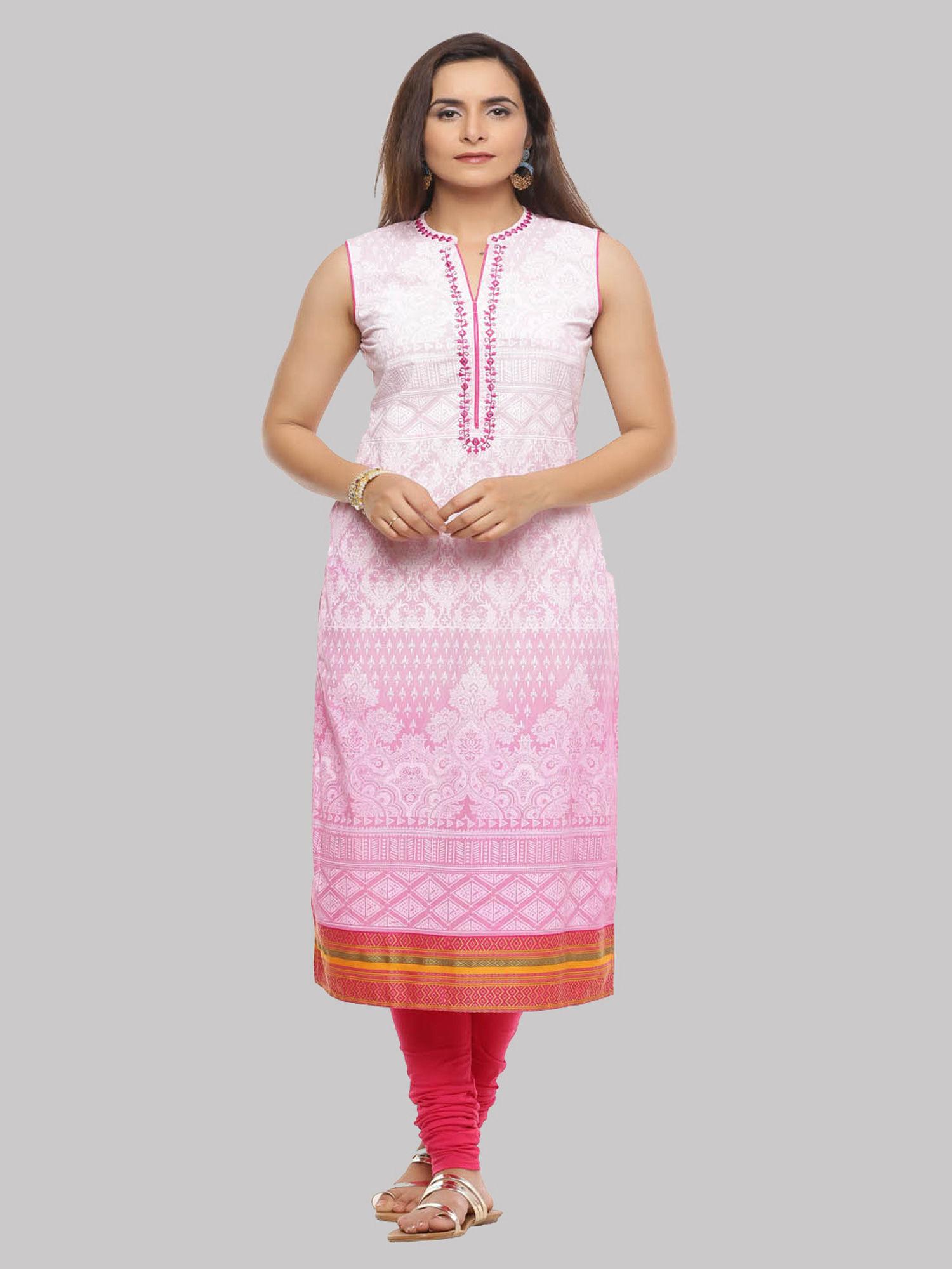 pink hand embroidered sleeveless cotton kurta