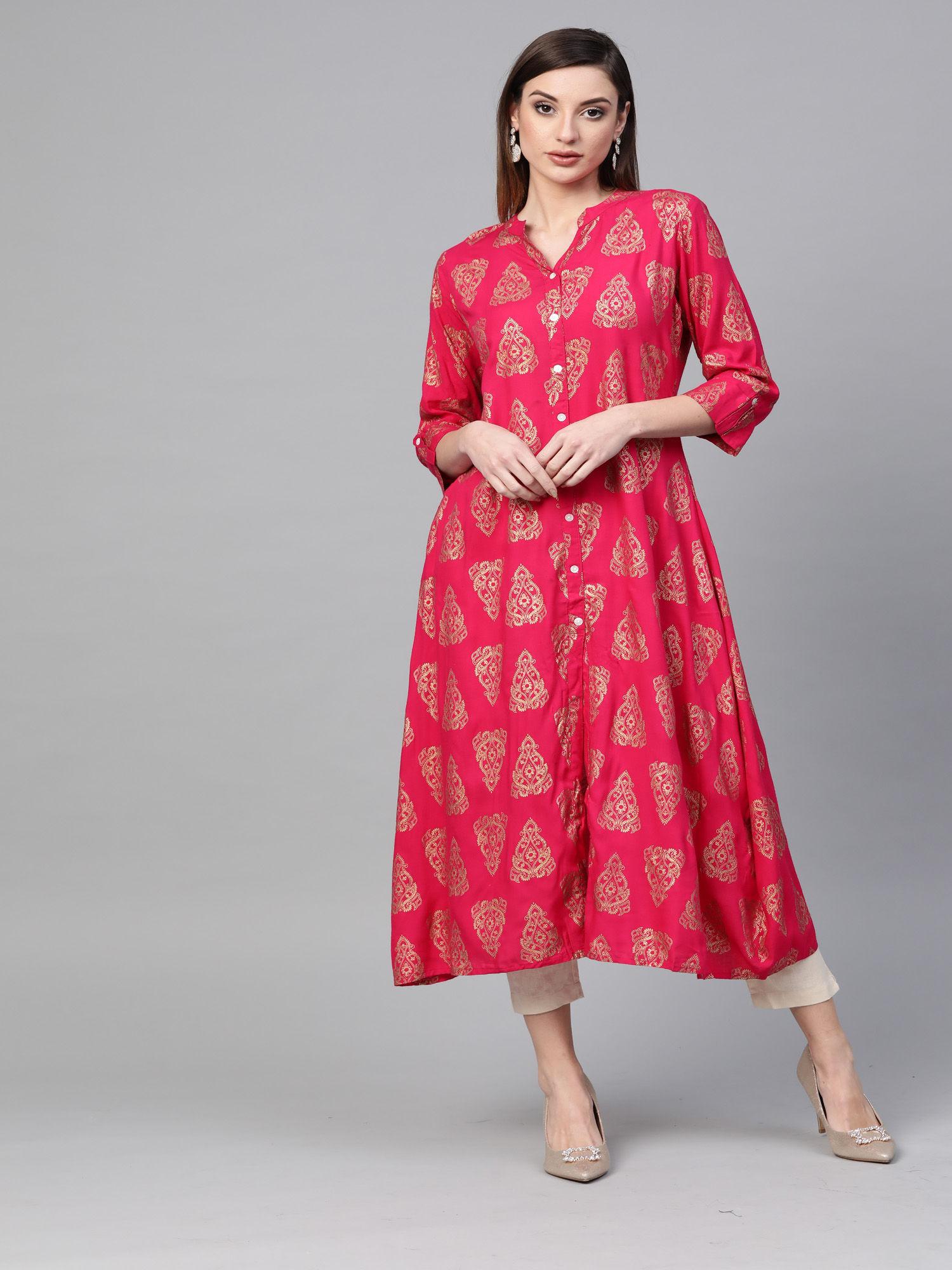 pink hand woven rayon kurta