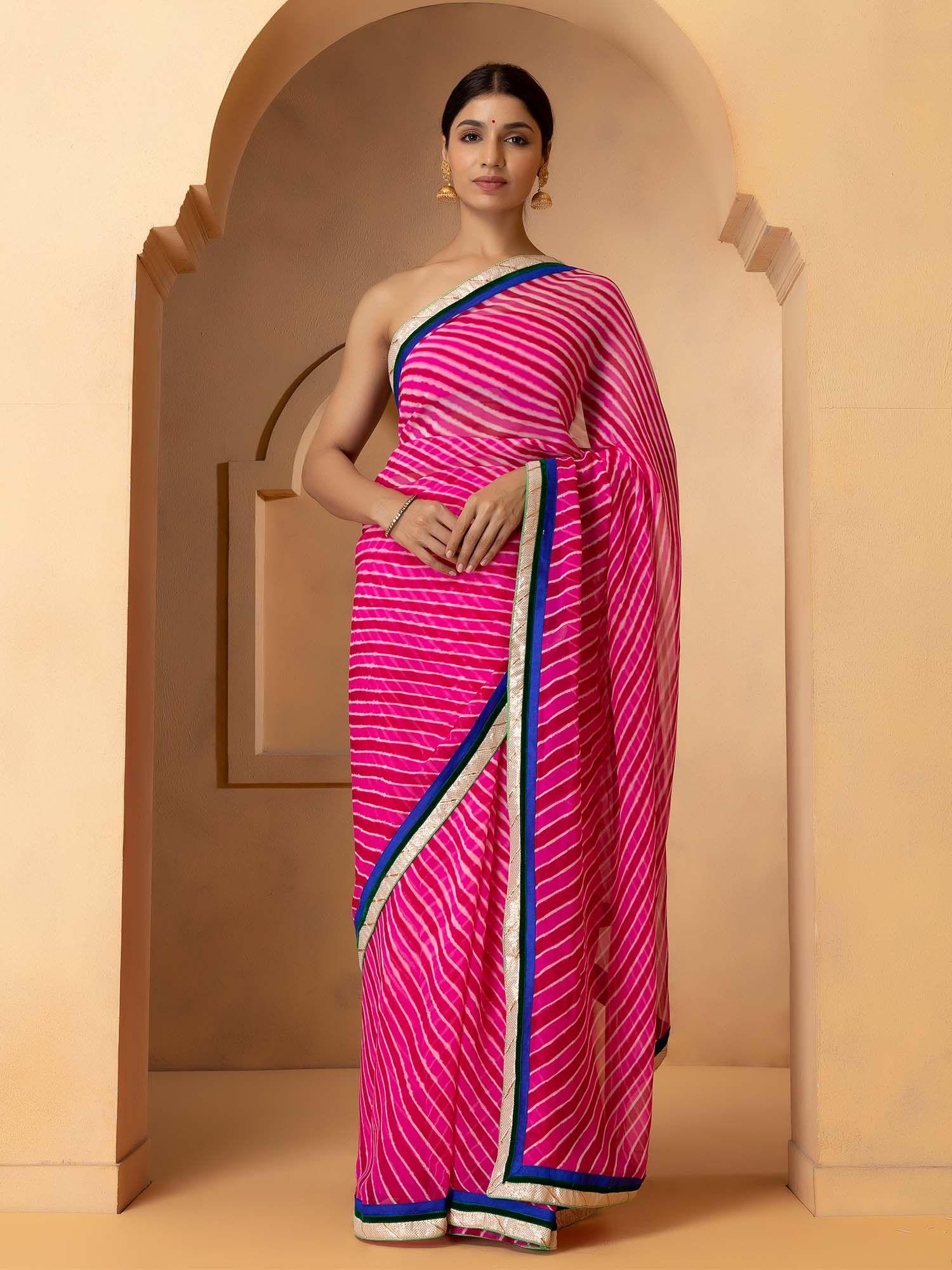 pink handcrafted georgette leheriya saree