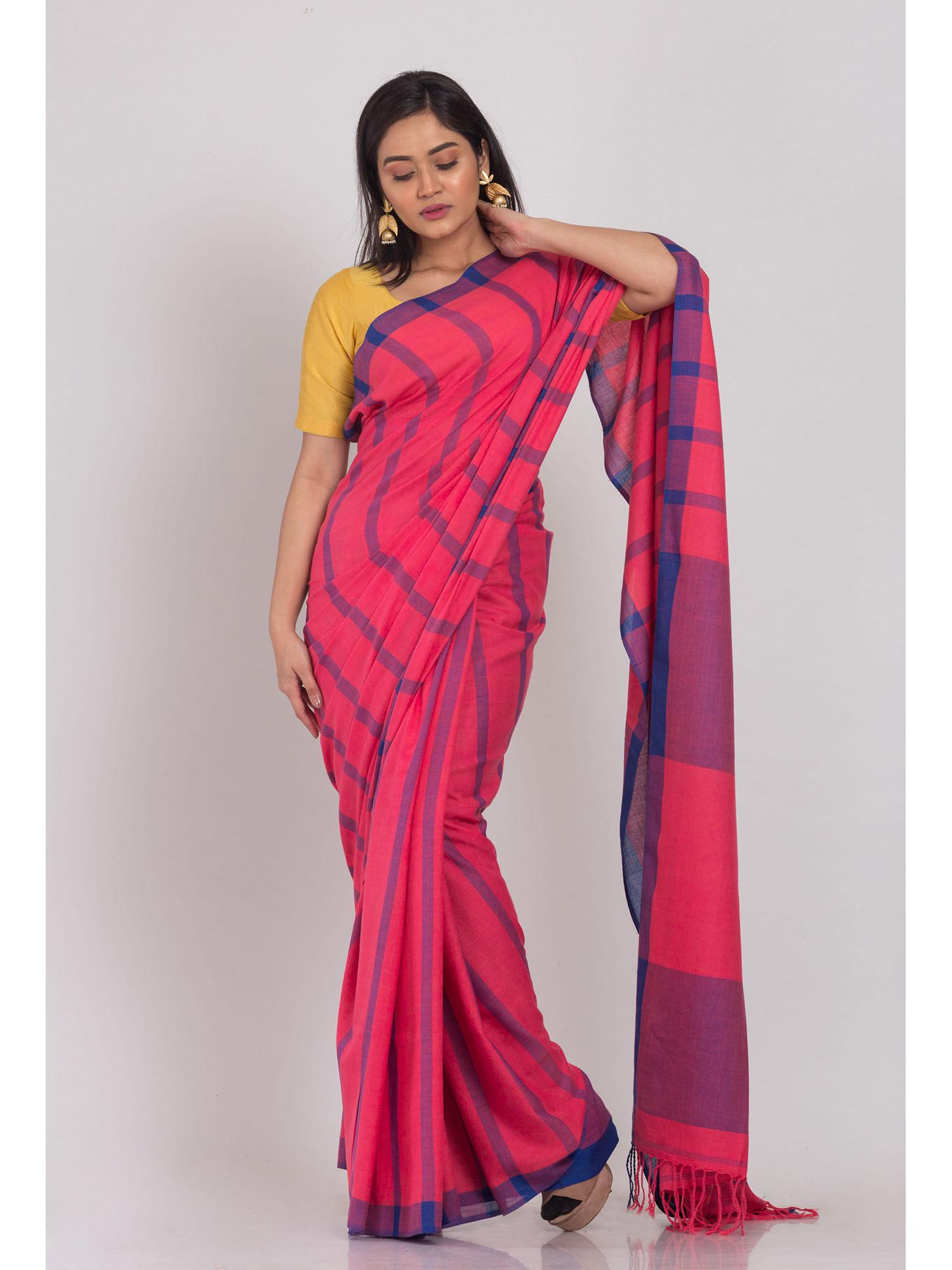 pink handloom cotton saree with unstitched blouse