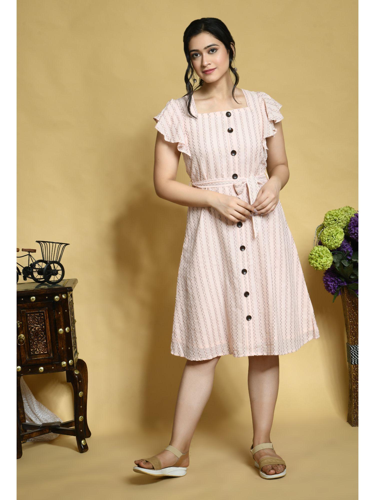 pink handloom dress with buttons in front