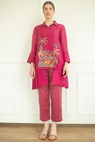 pink handloom linen silk tunic set