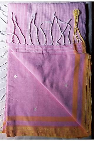pink handmade saree with floral motifs