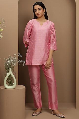 pink handwoven banarasi jacquard tunic set