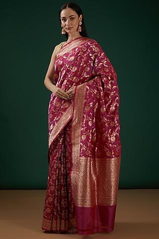 pink handwoven banarasi saree set