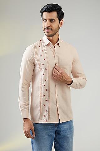 pink handwoven cotton hand embroidered shirt