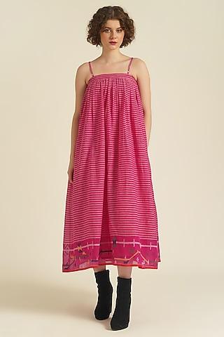 pink handwoven jamdani cotton gathered dress