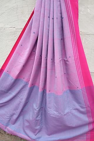 pink handwoven striped saree