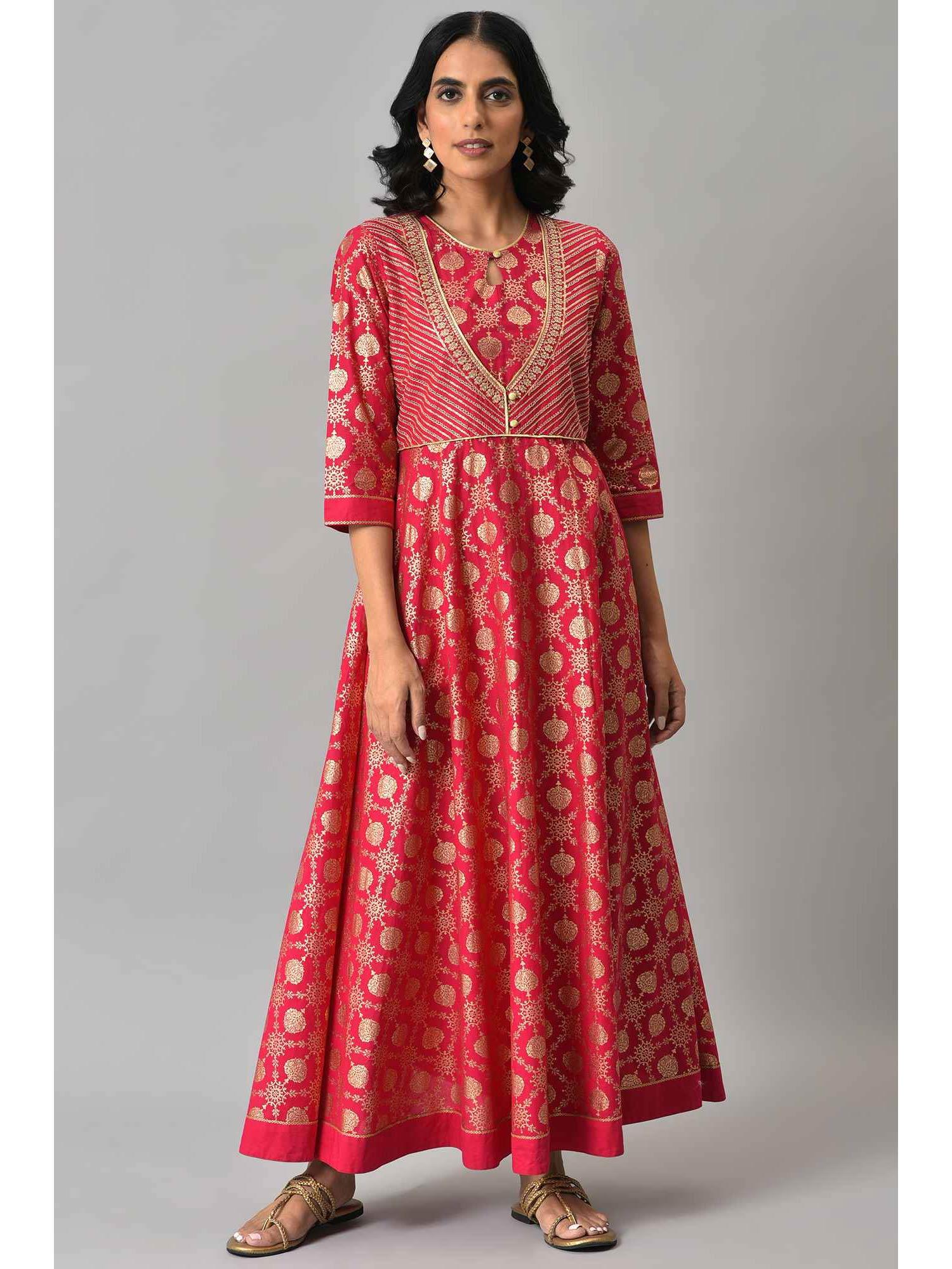 pink heavy flared dress with mock embroidered jacket