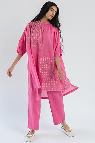 pink high-low paneled tunic