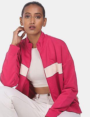 pink high neck contrast panel sweatshirt