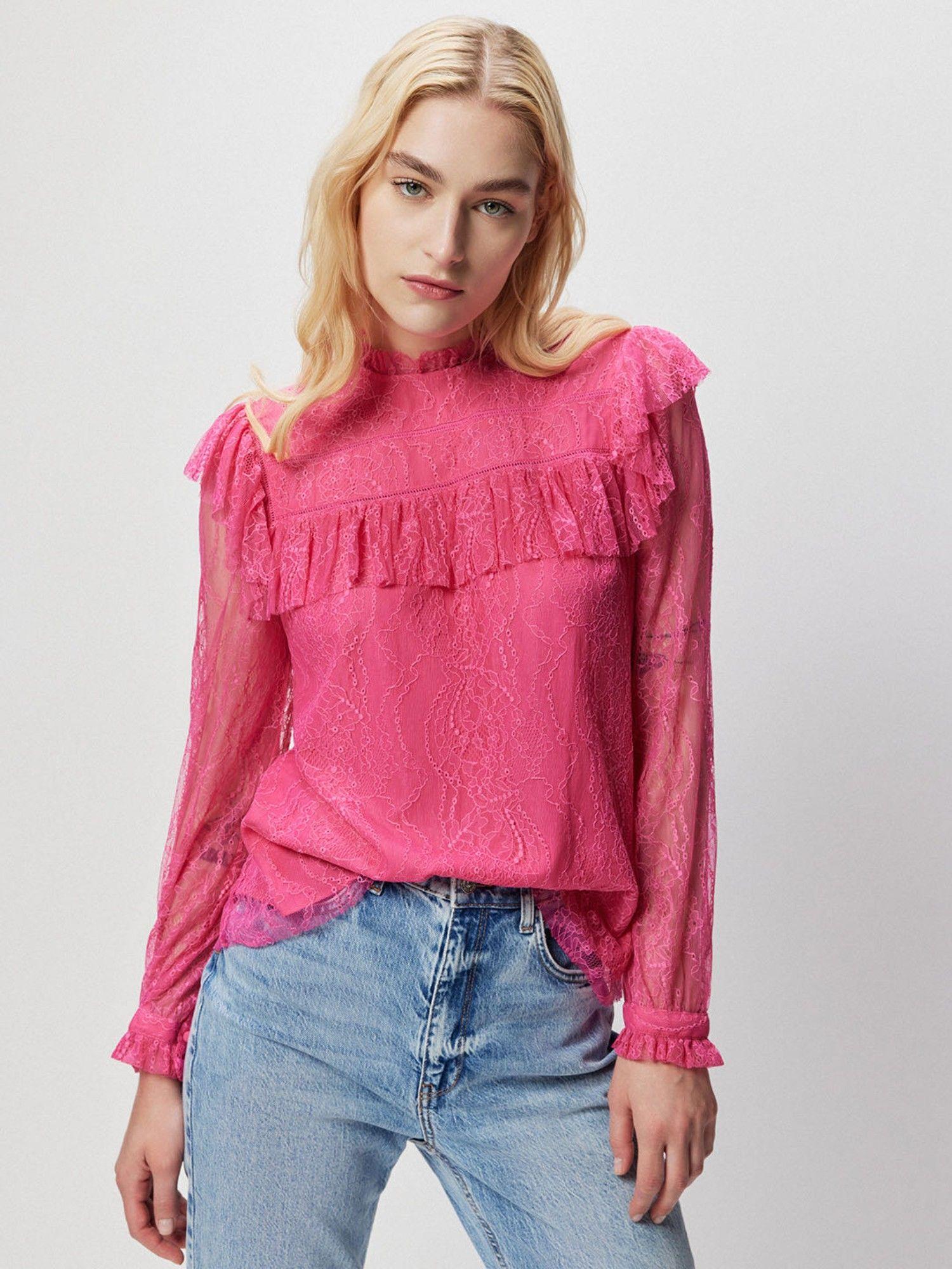 pink high neck lace top