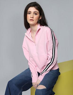 pink high neck solid sweatshirt