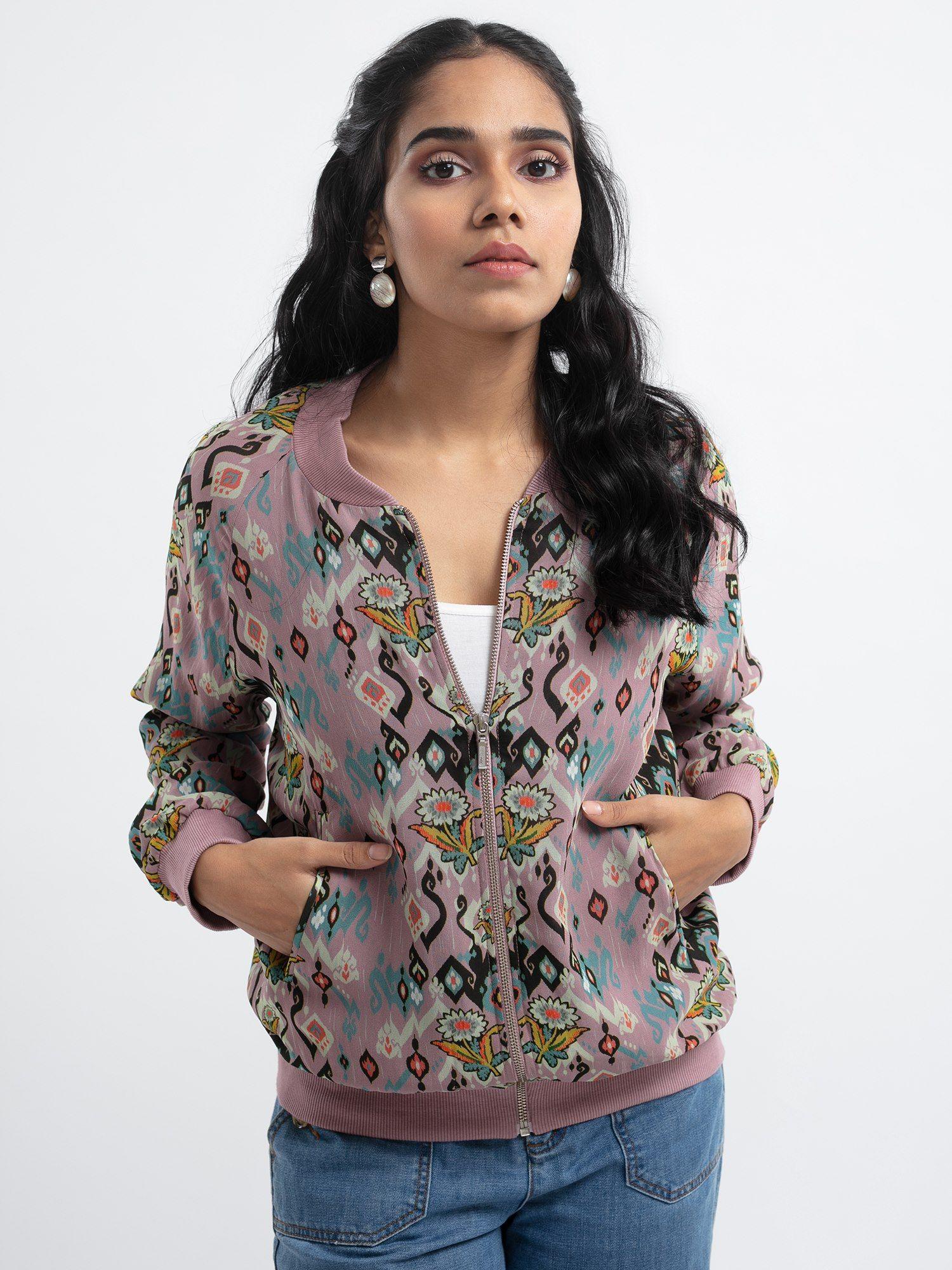 pink ikat love bomber jacket