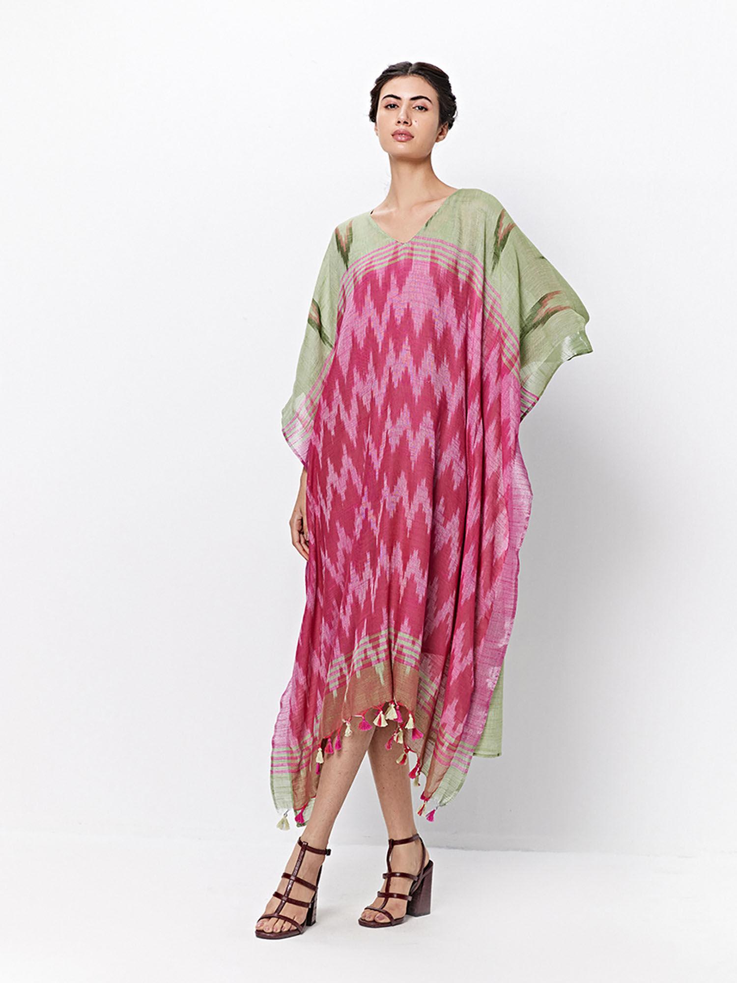 pink ikat print kaftan