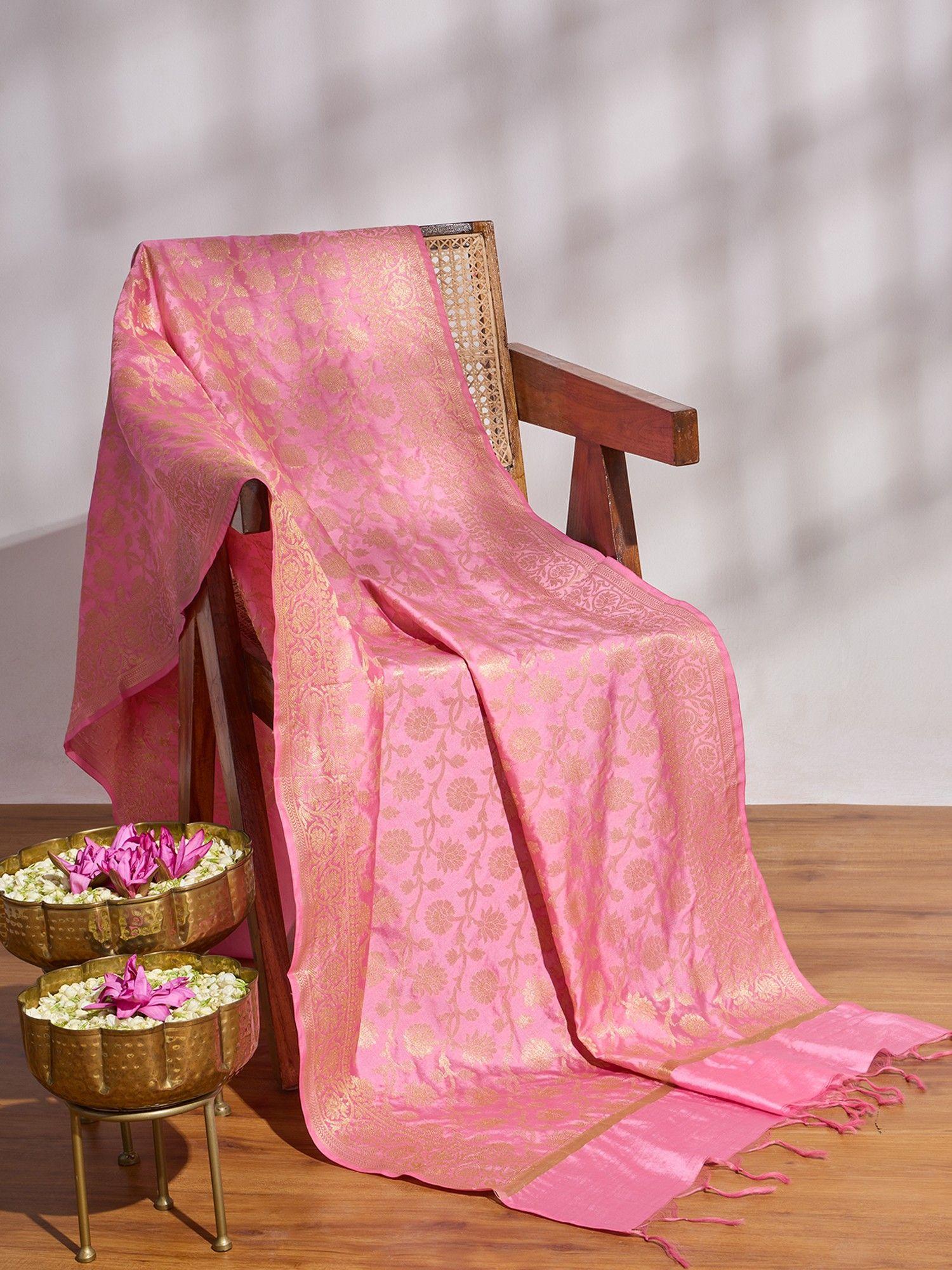 pink jacquard chanderi dupatta likdup08