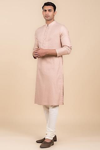 pink jacquard embroidered kurta set