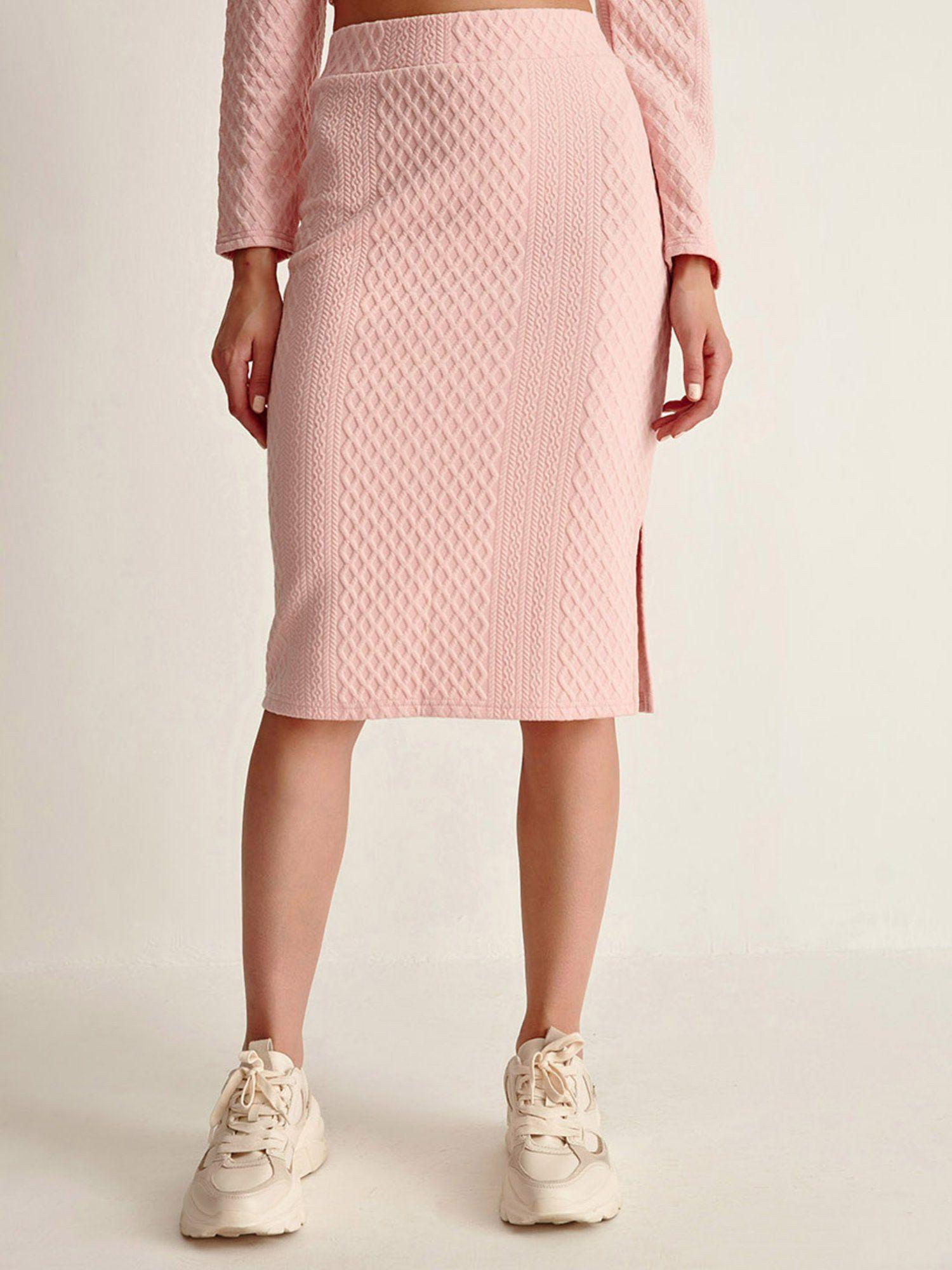 pink jacquard knit skirt