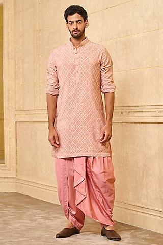 pink jacquard kurta set