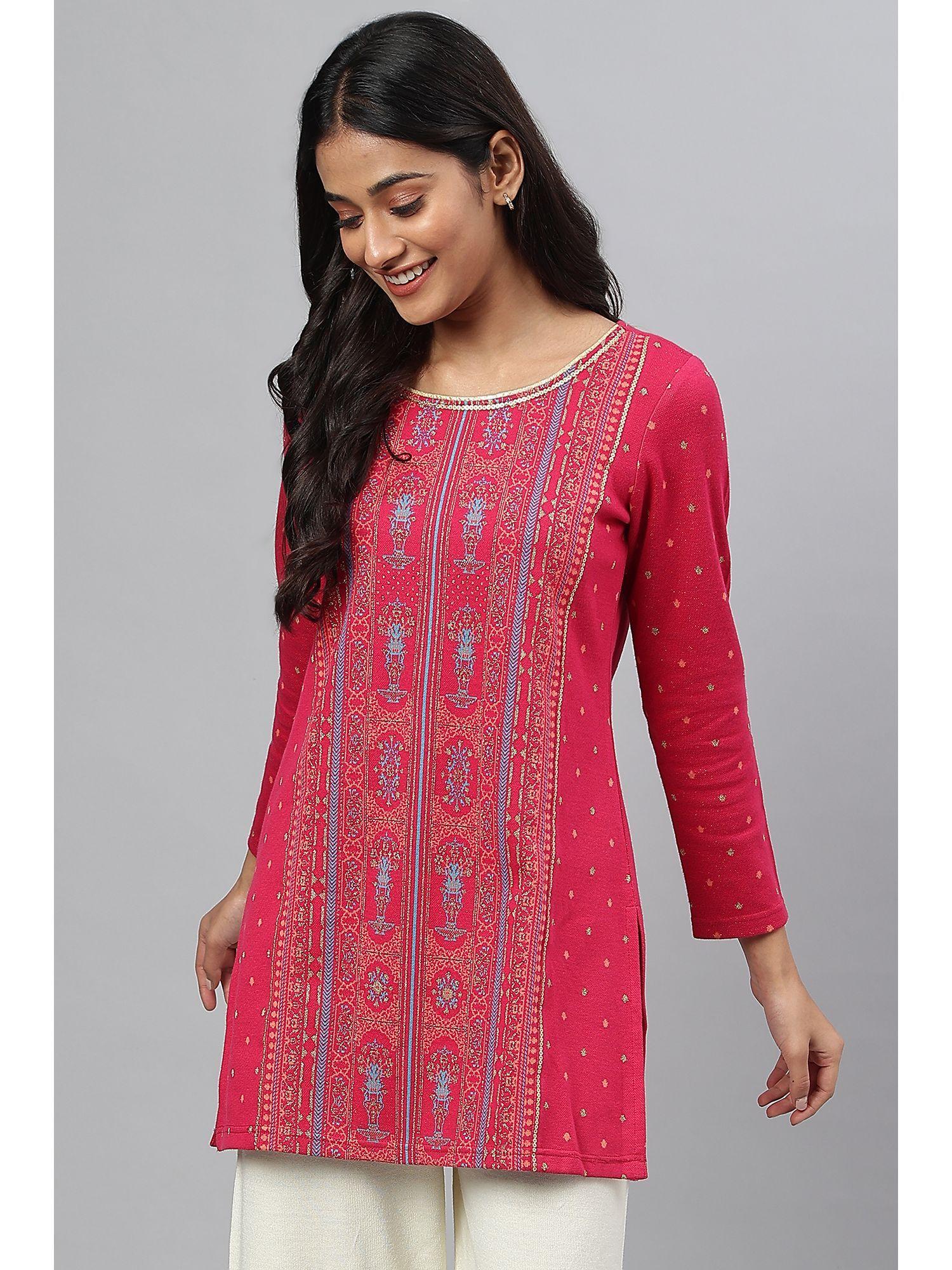 pink jacquard short kurti