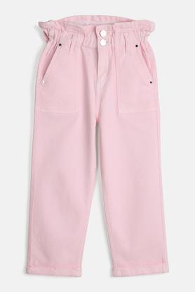 pink jeans with paper bag waist for girls - blush