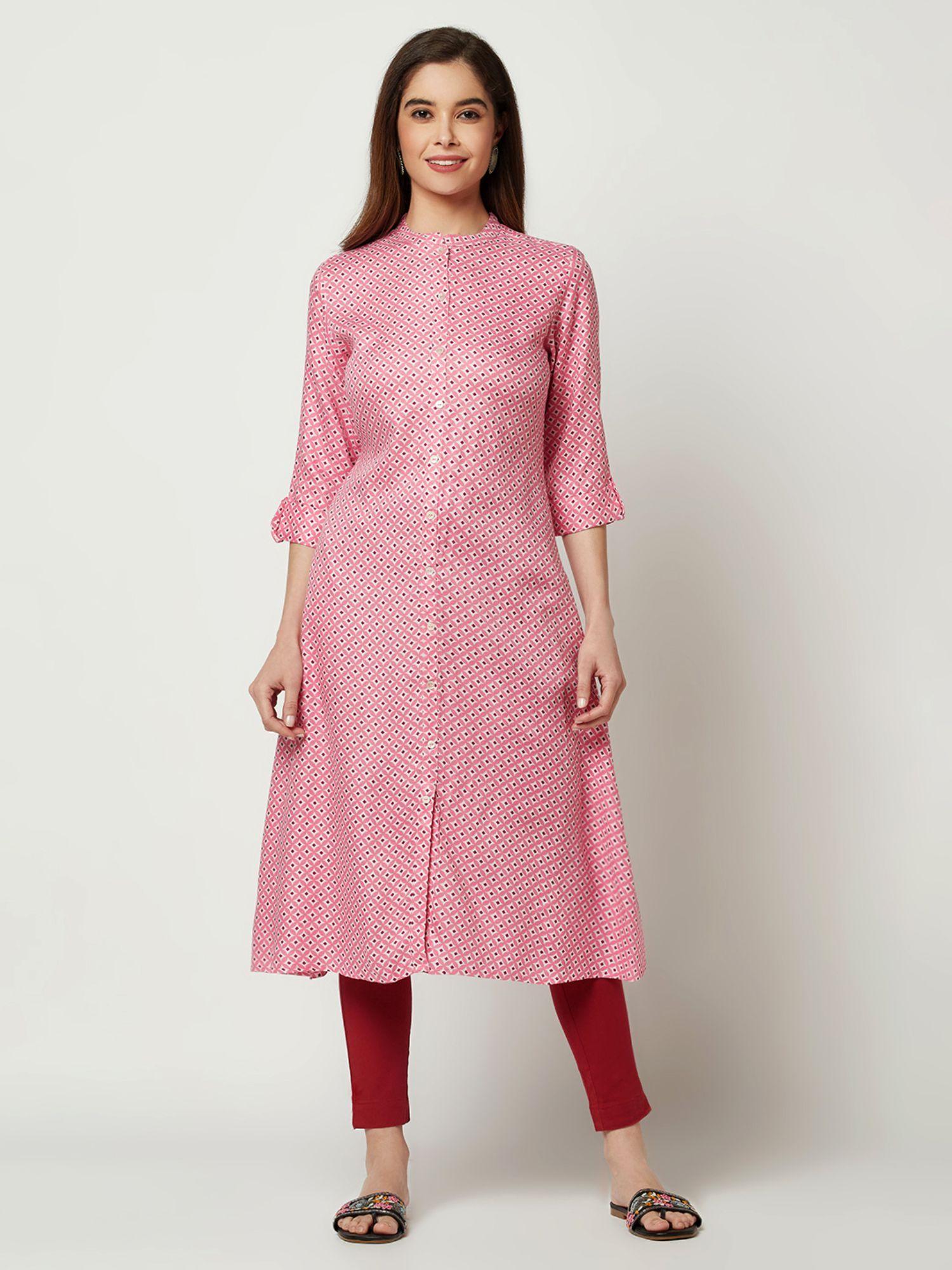 pink kaleidoscope print a line kurta